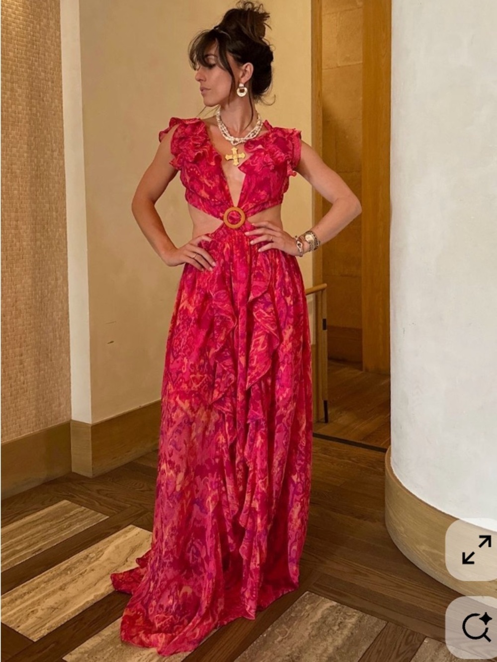 12th Tribe Jolie Pink Ruffle Maxi Dress
